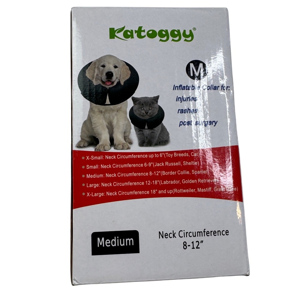 Katoggy Inflatable Dog Recovery Collar Medium Black Neck 8-12in Soft E-Collar